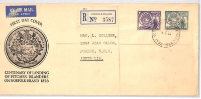 NORFOLK ISLAND QEII FDC 1956 Pitcairn Set ILLUSTRATED First Day Cover MJ135 - Image 1 of 4