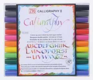 ZIG Calligraphy Marker Pens, 12 Colors set, 2mm & 3.5mm Dual Tip Markers, for... - Picture 1 of 7