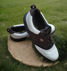 Footjoy Men’s X Dimension Premiere Leather Golf Shoes Size 11 M White/Brown EUC - Picture 1 of 15