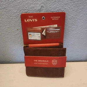 Levi's Men's Brown Leather Wallet Extended Bifold Theft Protection RFID Blocking - Picture 1 of 3