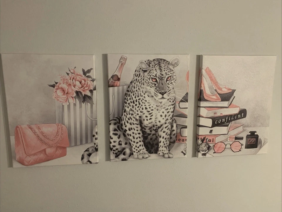 Colgante 3 Piezas Decoración Pared Rosa Leopardo Niña Habitación Blanco y Negro Foto 1 de 4