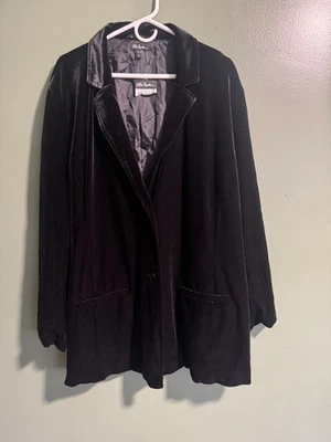 全新带标签 Ulla Popken 黑色天鹅绒西装外套,尺寸 24/26 — 第 1/4 张图片