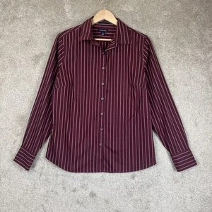 Lands End Shirt Womens 12 Maroon Stripe Cotton Long Sleeve Button Non Iron-2976* - Picture 1 of 11
