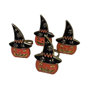Tahari Halloween Napkin Rings Set of 4 Jack O’Lantern Pumpkin Witch Hat Table... - Picture 1 of 8
