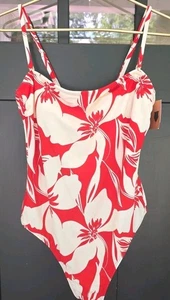 NEW Shade & Shore - Tropical RED & White Padded Swimsuit Women’s Size Large - Picture 1 of 10