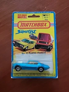 Matchbox Superfast No. 4 Pontiac Firebird 1975 Blue-1/64 on Card - Picture 1 of 3