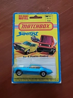 Matchbox Superfast No. 4 Pontiac Firebird 1975 Blue-1/64 on Card - Image 1 of 3