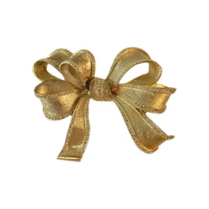 Vintage Goldtone Crystal Bow Brooch Large 3.5 In  - Picture 1 of 6