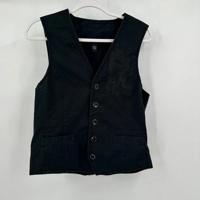 女式 Gothic Crest 背心 S 码 Griffin 刺绣黑暗学院黑色幻想 — 第 1/4 张图片