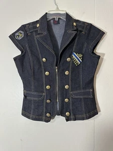 Vintage Y2K Dark Wash Denim Military Style Top von What's Hot Größe M - Bild 1 von 16