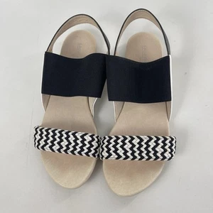 Sportscraft Womens Leather Sandals Size 39 Flat Slip On Elastic Band Black White - Picture 1 of 7