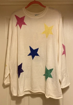 Quacker Factory Vtg Double Sided Beaded Stars Sweater Sz 1X - Image 1 of 4