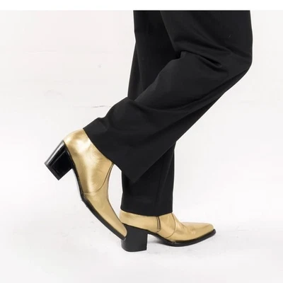 Мужские золото из натуральной кожи вкратце носок стороны молнии ботильоны туфли вечеринки ботинки 46 - Изображение 1 из 2