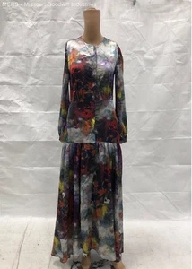 Legally Red Women's Multicolor Long Sleeve Front Button Up Maxi Dress - Size 0 - Picture 1 of 4