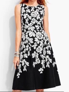 Talbots Kleid Damen schwarz weiß Blumenmuster A-Linie ärmellos Cocktail 22W - Bild 1 von 10