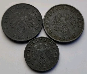 WWII German Coins Lot - 2x 10 Reichspfennig + 1x 1 Zink (1940-1944) #6 - Bild 1 von 2