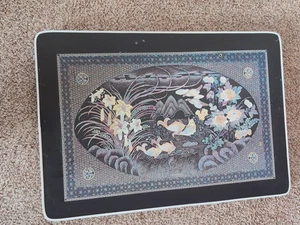 Korean Chinoiserie Black Laquer Screenprint Inlay Low Folding Tea Table MCM Vtg - Picture 1 of 10