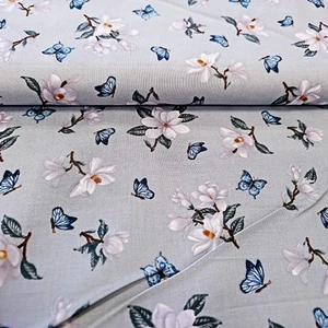 Blossom Vine Cotton Fabric Leaves Blank Quilting Gray Floral By the Yard - Picture 1 of 3