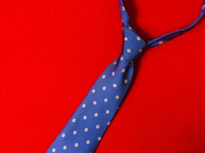 LANVIN Men Blue 100% Silk Tie Made In France Red Polka Dot Necktie Paris Foto 1 de 4