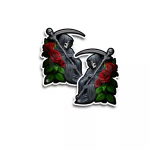 Grim Reaper Skull Tattoo FLASH Art Metal Rock Punk MIRRORED Decals C37020  2pk - Picture 1 of 3