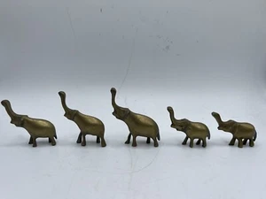 Vintage 5er Set Mini Messing Elefant Figuren Rüssel nach oben - Bild 1 von 12