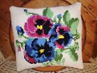 Vintage wool tapestry of pansies cushion cover with pad