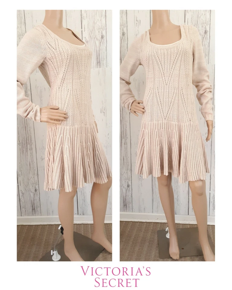 Vestido Suéter Victoria's Secret Avena Beige Cintura Caída 2 Piezas Tejido Abierto Pequeño Foto 1 de 4
