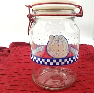 VTG Pillsbury Doughboy Poppin Fresh Cannister Cookie Jar 8 " Diameter Lock Lid - Picture 1 of 7