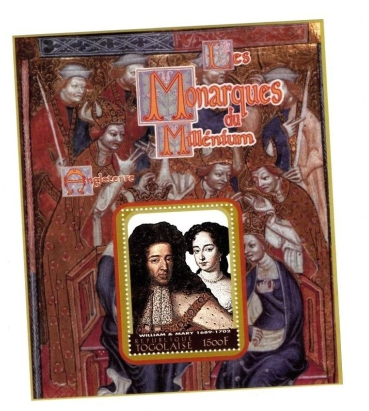 Togo 2000 - Monarcas del Milenio Guillermo y María - Hoja de estampillas de recuerdo MNH Foto 1 de 1