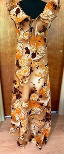 1970s Sears Hawaiian Fashions Maxi Dress Floral Tiki Groovy Mod 60s VTG - Picture 1 of 5