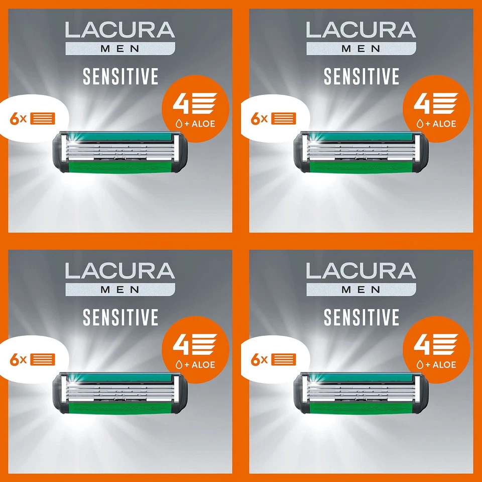 Lacura Men Ersatzklingen für 4 Klingen Herren Rasierer 24 Rasierklingen Sensitiv