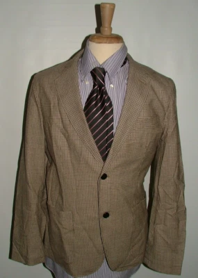 NUEVO BLAZER CLUB MONACO WT $329 TALLA 44 R LANA ELASTANO MARRÓN NEGRO CUADROS #290 Foto 1 de 4