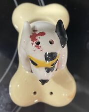 Salt & Pepper Shaker-Racing Dog In Bone Shaped Car -4" Clay Art Vintage