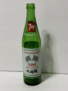 Vintage 7-UP INDY 500 May 28, 1978 Green Glass 16 OZ Pop Bottle w/Winner's List - Picture 1 of 6