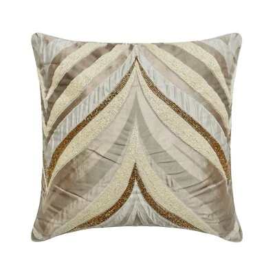 Decorative Cushion Case Ivory 16"x16", Room Decor Silk Abstract - Jahan - Image 1 of 3