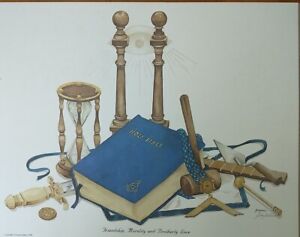 Jan Anderson "Friendship, Morality and Brotherly Love" Signed Print 1980 Masonic