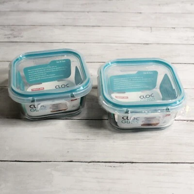 Lote de contenedores de almacenamiento de platos de vidrio transparente Neoflam Cloc con tapas azules Foto 1 de 4