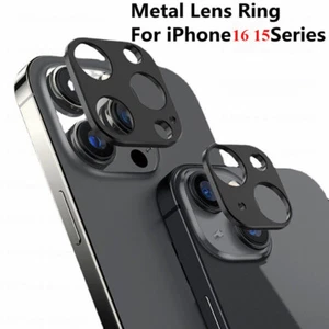 Lente de metal anillo hueco para iPhone 16 Pro Max 15 aleación cámara protector película de vidrio - Imagen 1 de 17