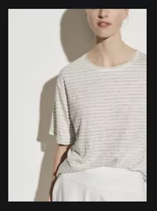 E363 NWT VINCE LINEN BOYFRIEND STRIPE WOMEN TEE SHIRT SIZE XXS, XS, S, M $145 - Picture 1 of 4