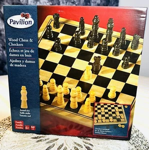 Brand New Wood Chess & Checkers Game Set Hand-carved Pieces 2-in-1 Family Game - Picture 1 of 2