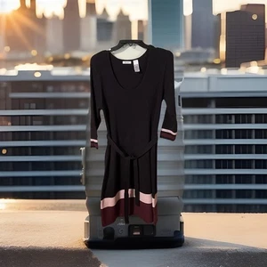 Liz & Co Women’s Black XL  Dress Long Sleeves Purple Pink Navy Ribbed T1 - Picture 1 of 6