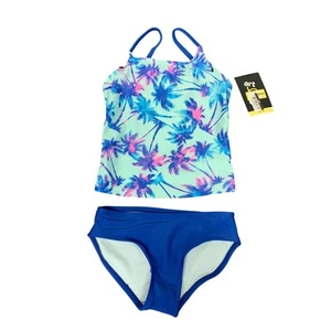 New Art Class Girls XS 4/5 UPF 50+ Blue Palm Tree Bikini 2PC Swim Swimsuit - Picture 1 of 3