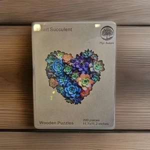 Rompecabezas de madera suculentos de corazón de 200 piezas para adultos, rompecabezas de plantas con forma única - Imagen 1 de 8