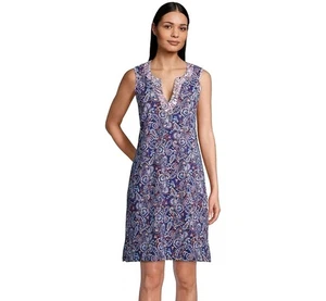 Lands End Damen Kleid dunkelblau Paisley Baumwolle ärmellos bunt Größe XS / L - Bild 1 von 12