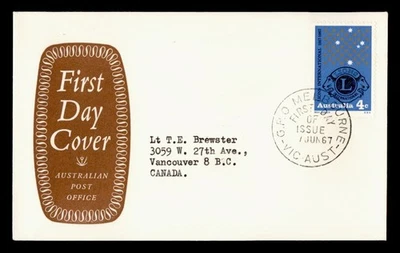 DR WHO 1967 AUSTRALIA FDC LIONS INTERNATIONAL M38137 - Image 1 of 2