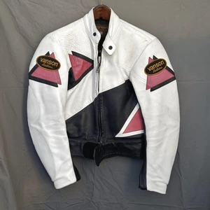 Chaqueta blindada Vanson de cuero para carreras de motocicletas talla 36 blanca, morada y negra - Imagen 1 de 24