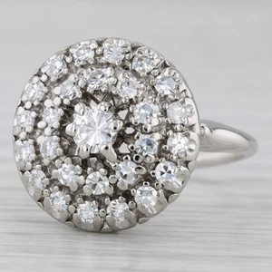 Vintage 0.82ctw Diamond Halo Ring 18k White Gold Engagement Size 7.5 - Picture 1 of 10