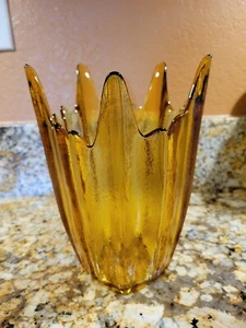 Vintage Wikinger Glas Bernstein Flare geschwungene Vase EUC - Bild 1 von 12
