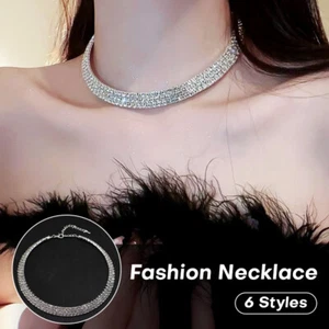 Women Necklace Tassel Crystal Bridal Jewelry Rhinestone Earrings Bracelet Sets - Foto 1 di 18