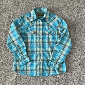 Wrangler Kids Western Shirt Sz XS 4/5 Pearl Snap Plaid Cowgirl Long Sleeve Girls - Picture 1 of 6